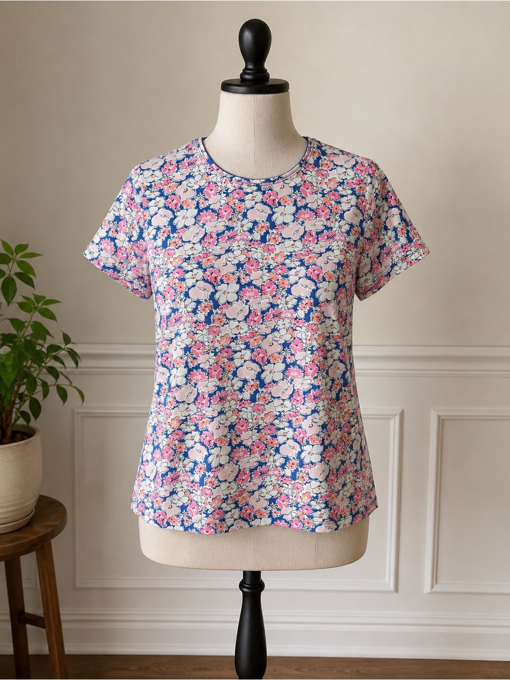 Talbots Pink and Blue Floral Short-Sleeve Tee